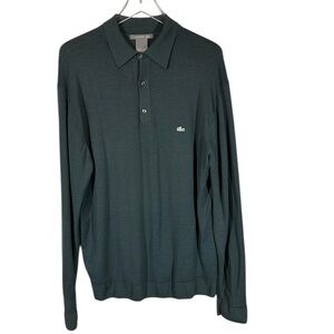 LACOSTE Men's 6/XL Green Collared Lightweight Sweater Pure Virgin Wool